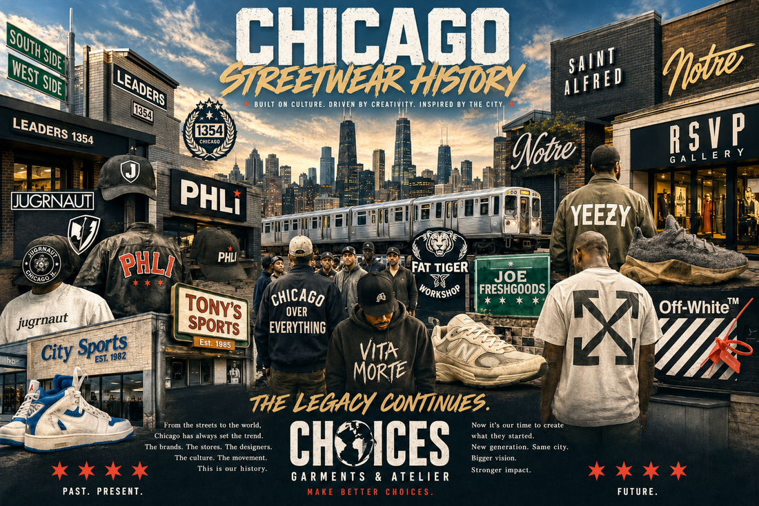 Chicago streetwear history collage for Choices Garments and Atelier