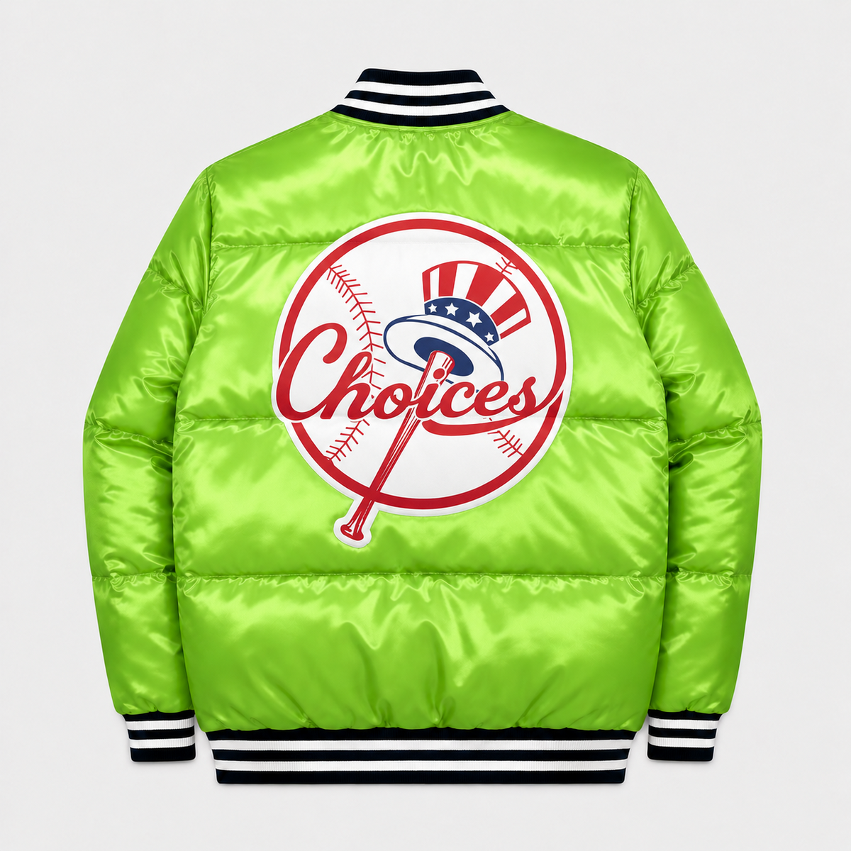 Choices Started Jacket in neon green, back view