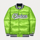 Choices Started Jacket in neon green, front view