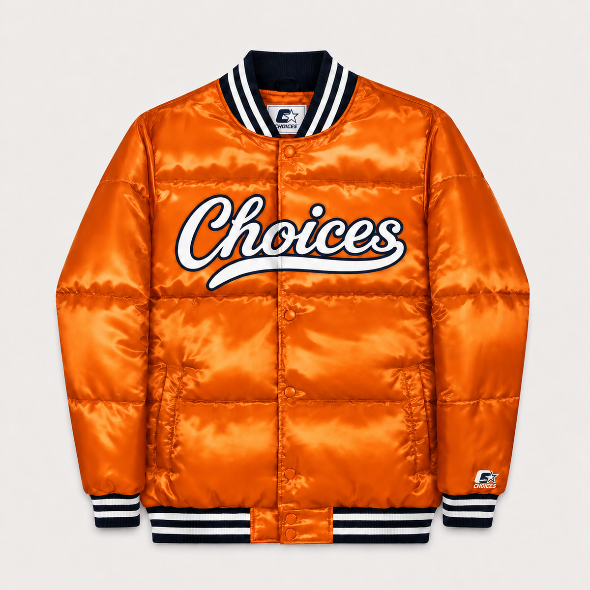 Choices Started Jacket in orange, front view