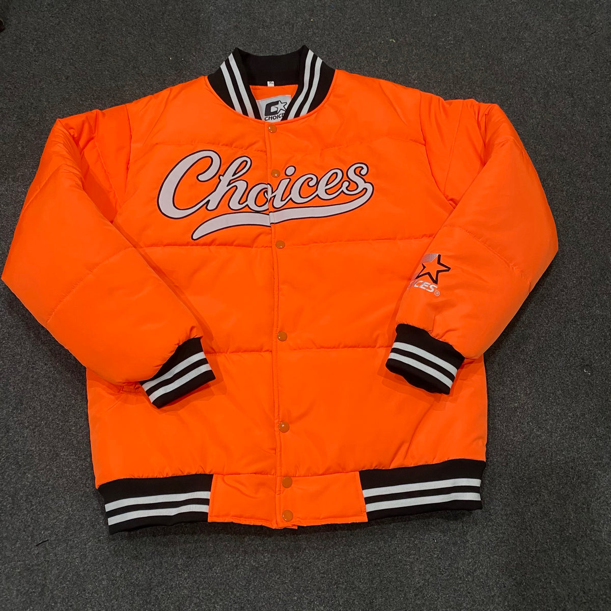 Choices Started Jacket in orange, front view